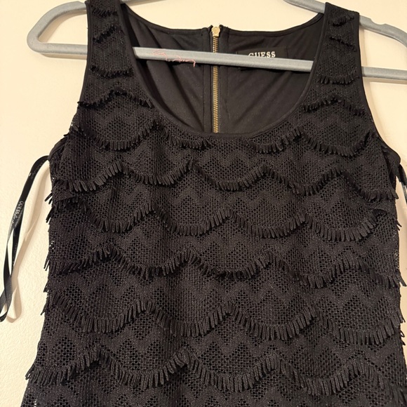 Guess Black Gatsby Lacey Fringe Bodycon Mini Dress with Scalloped Hem - Picture 3 of 11